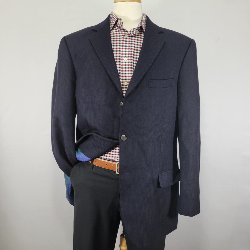Arnold Brant Men's Sport Coat Blazer Three Button Herringbone Wool Lanificio 46R